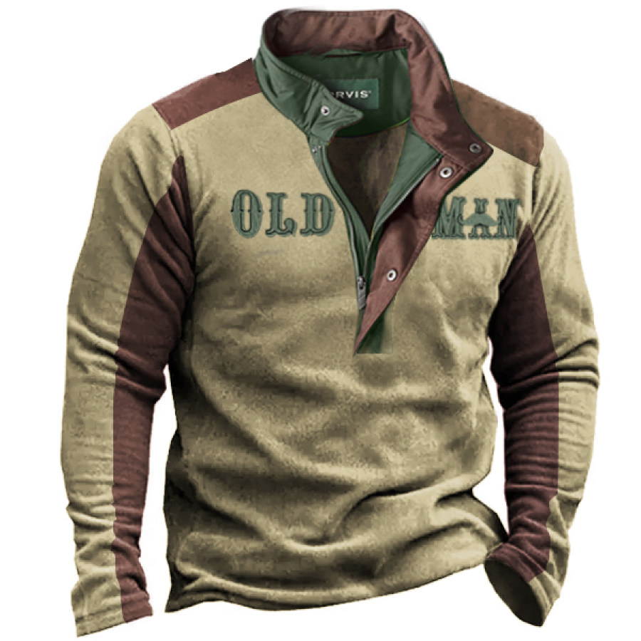 

Men's Vintage Print Zipper Stand Collar Tactical Sweatshirt