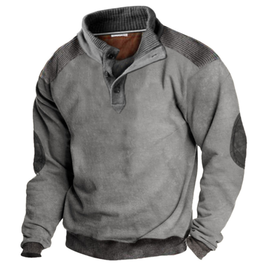 

Men's Casual Paneled Quarter Button Sweatshirt