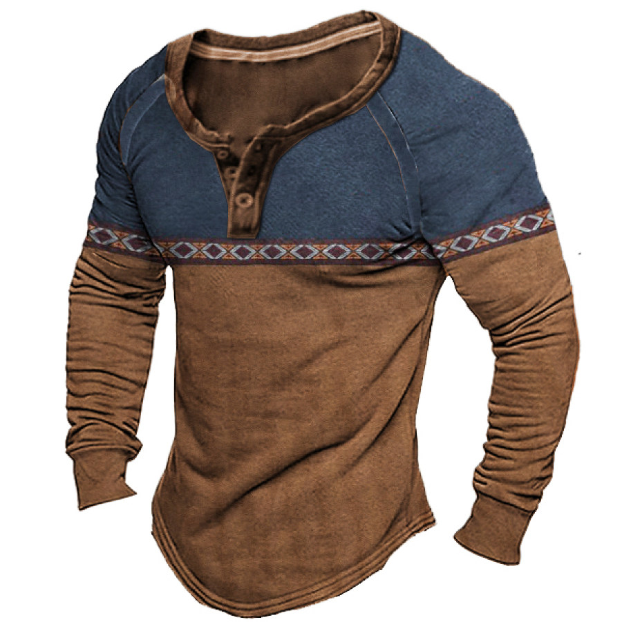 

Men's Aztec Western Cowboy Henley Shirt