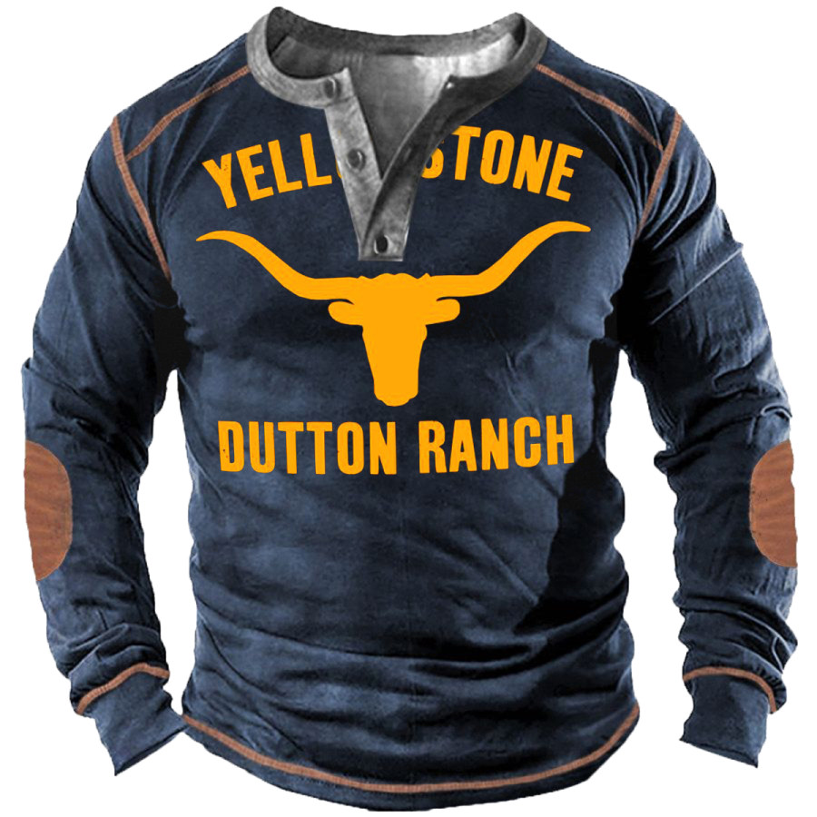 

Men's Vintage Yellowstone Western Denim Long Sleeve T-Shirt