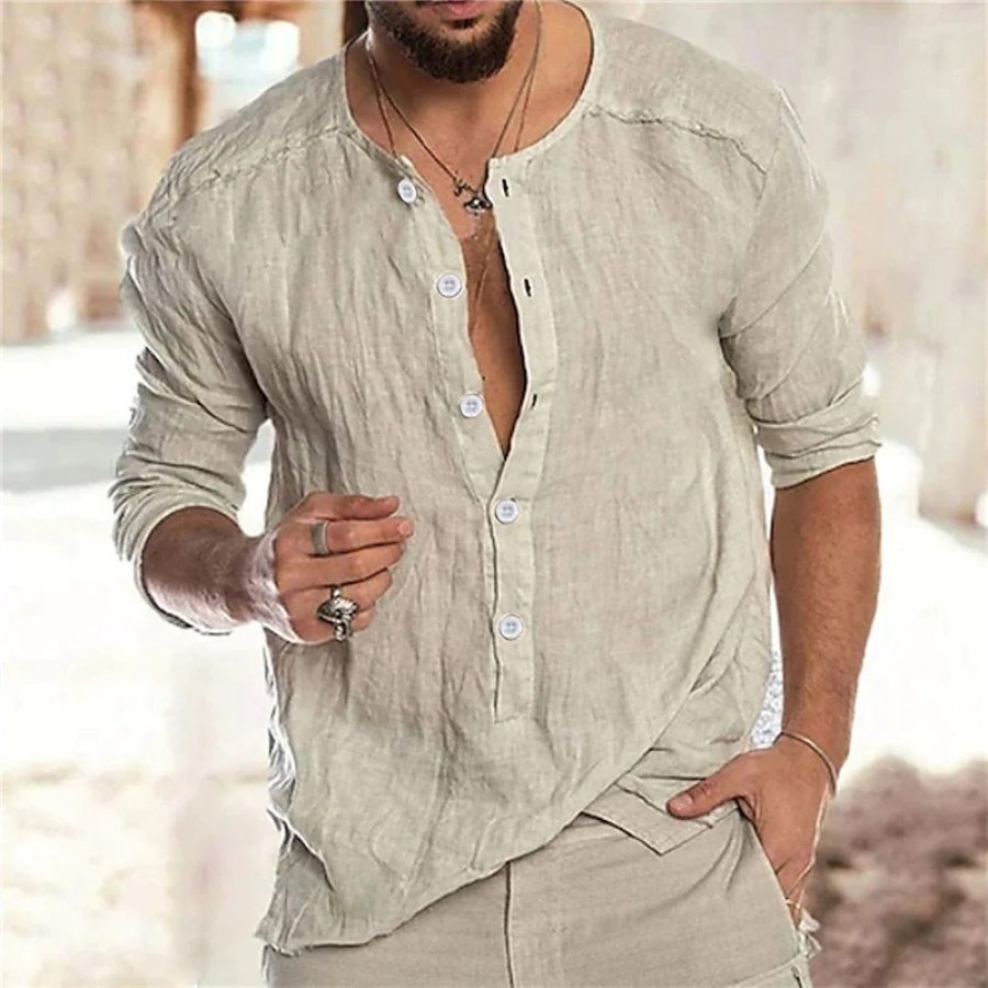 

Camicia Da Uomo In Cotone E Lino A Maniche Lunghe Casual Tinta Unita