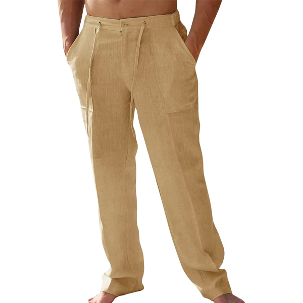Mens Linen Pants Chic Drawstring Pocket Beach Pants
