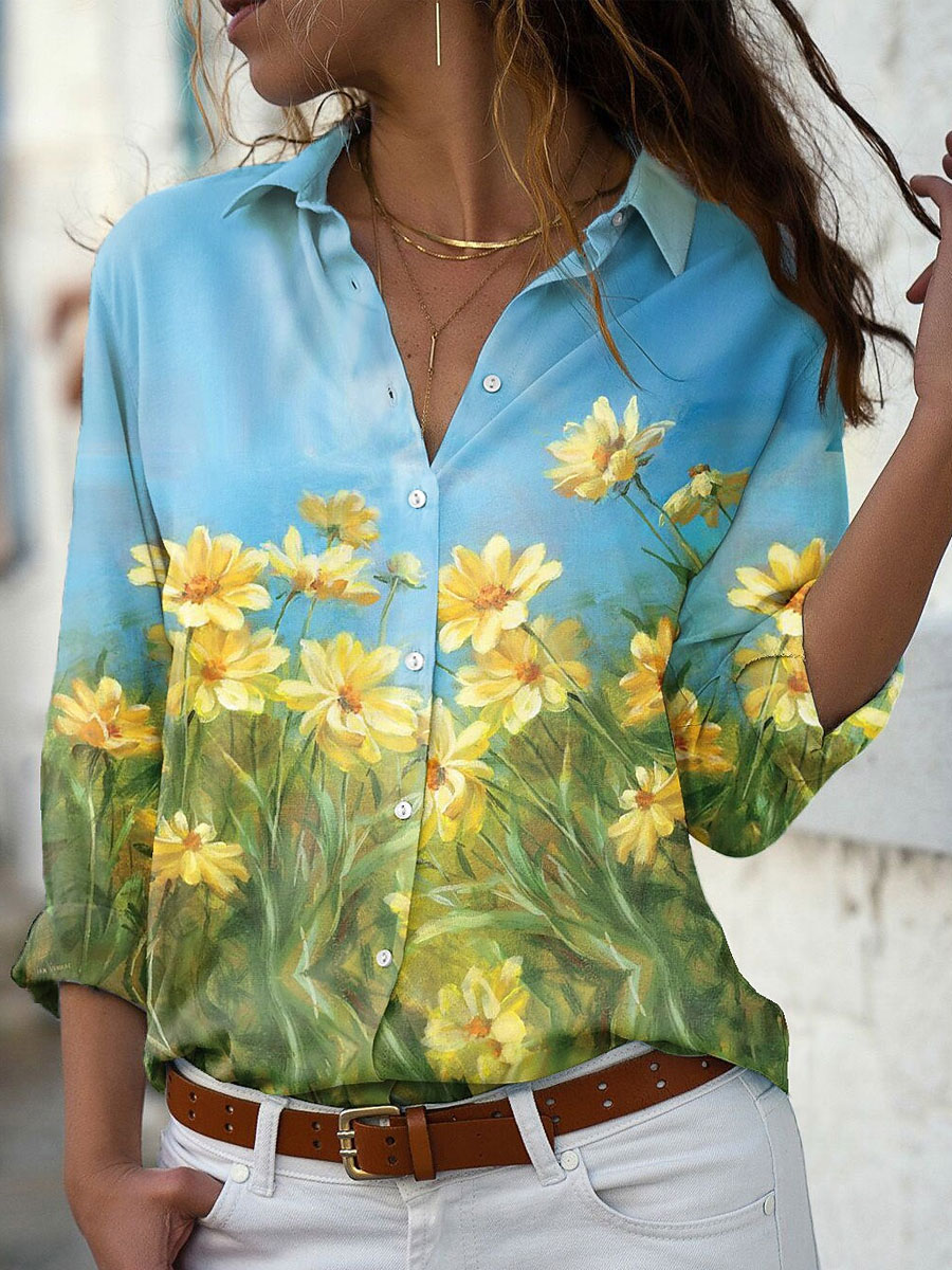 Casual Loose Floral Print Chic Long Sleeve Blouse