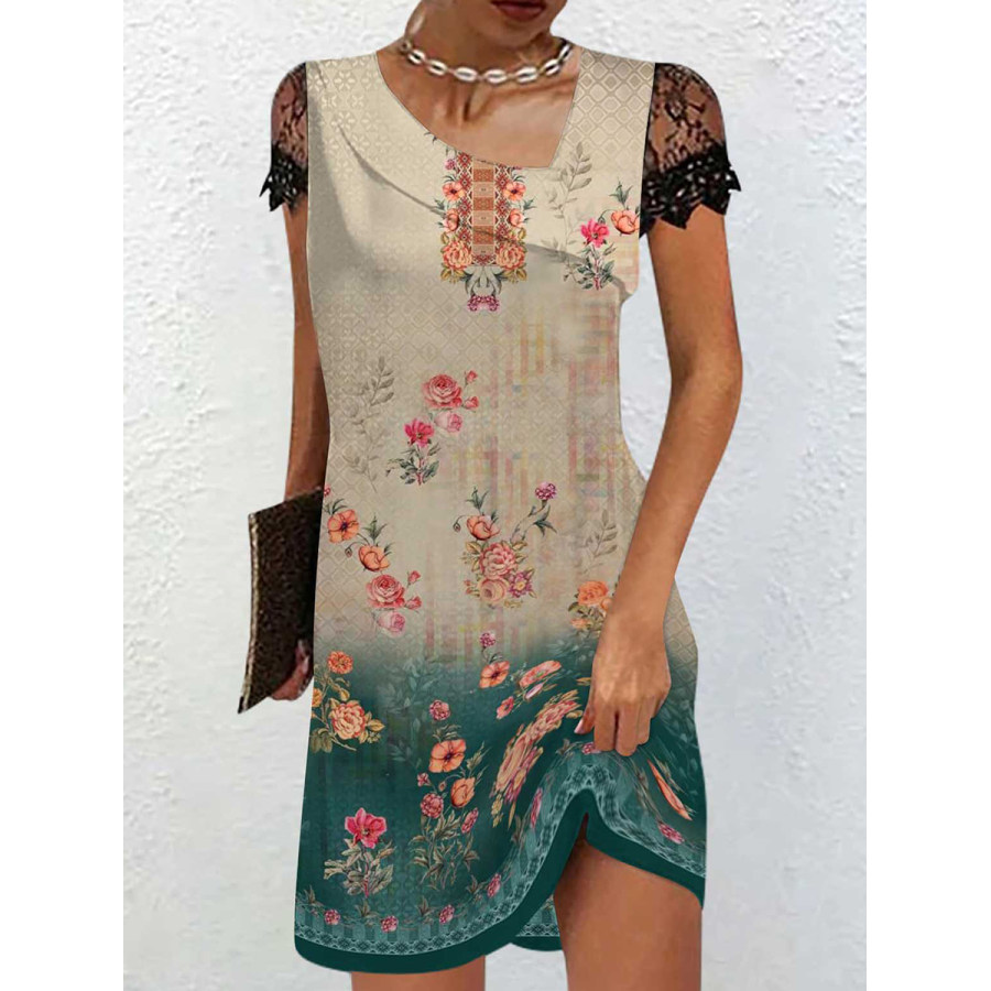 

Lace Short-sleeved Fashion Printed Short Dress