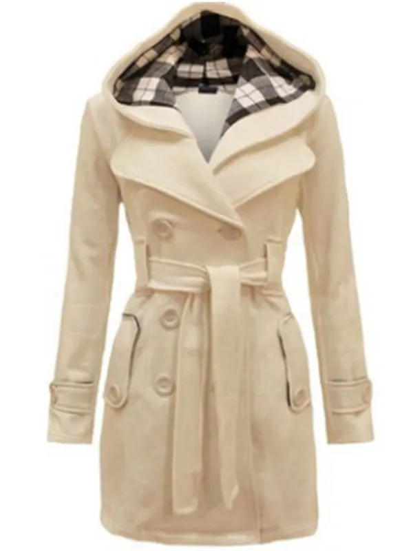 Manteau Long à Capuche à Carreaux Avec Ceinture - Maxizero.chimpone.com 