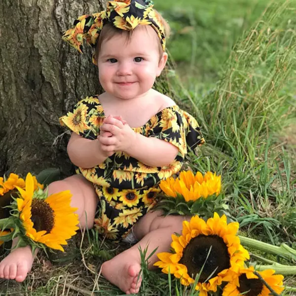 【6M-3Y】Summer Sunflower Baby Siamese Triangle Romper - Godeskplus.com 