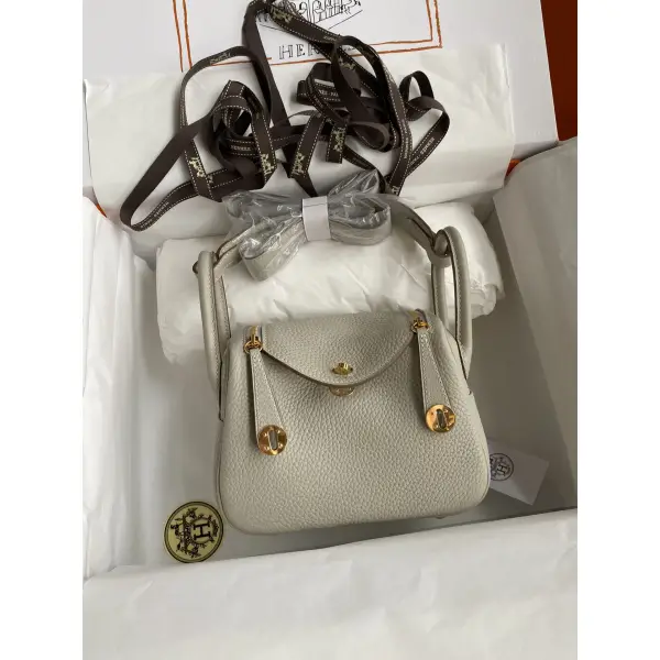 In Stock: 👉Mini Lindy 19cm Imported TC Leather Pearl Gray Gold Buckle🔥🔥A Must-have - Godeskplus.com 