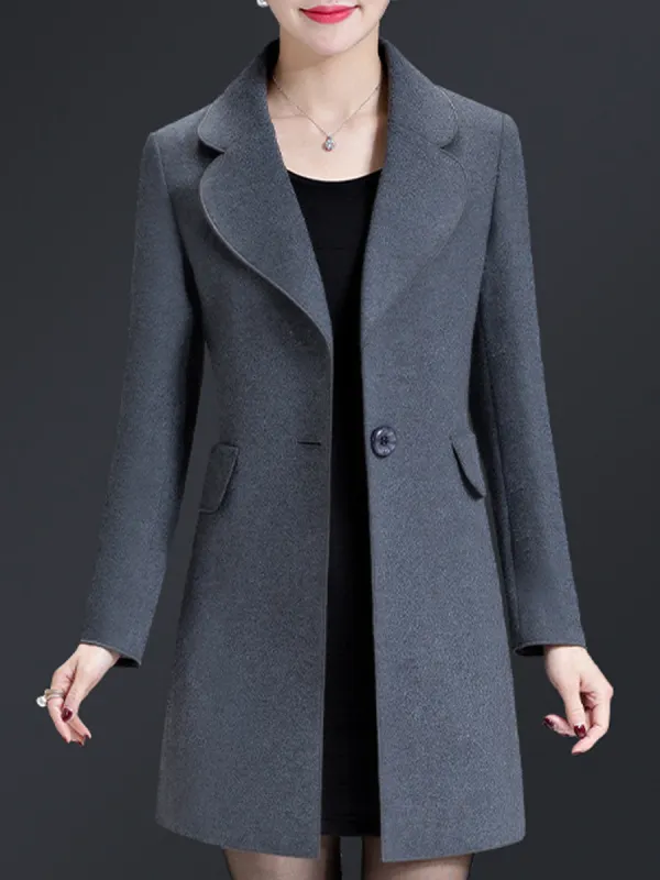 Regular Solid Color Mid-length Woolen Coat - Godeskplus.com 
