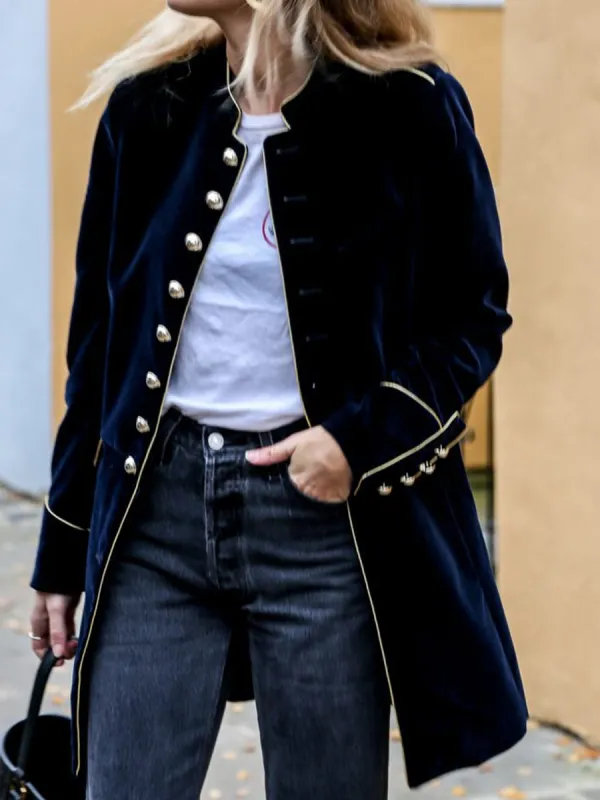 Casual Button Velvet Thermal V-Neck Long Sleeve Coat - Maxizero.chimpone.com 