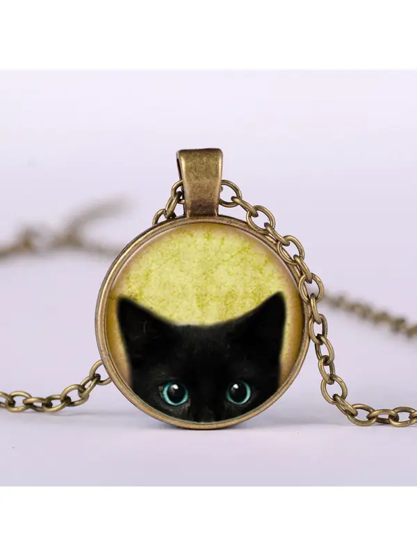 Black Cat Time Gem Cat Short Collarbone Necklace - Maxizero.chimpone.com 