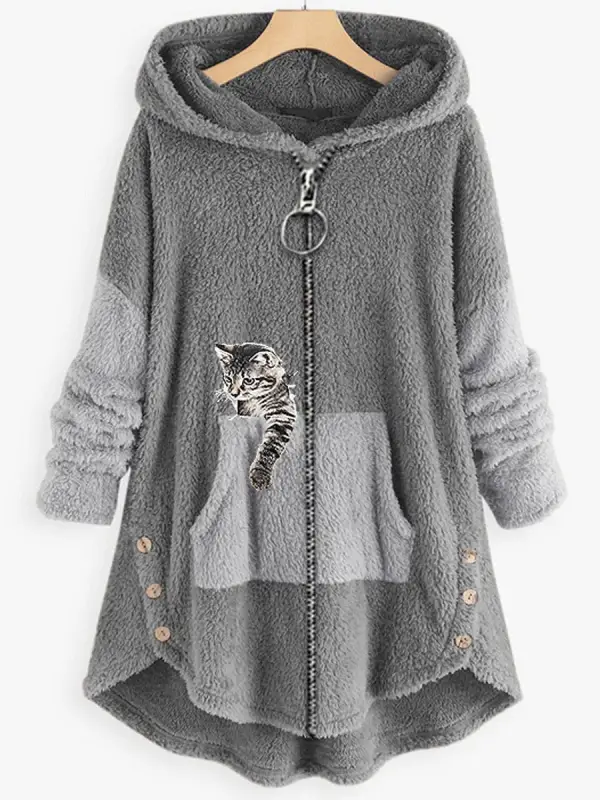 Casual Loose Cat Cashmere Cardigan Zipper Coat - Maxizero.chimpone.com 