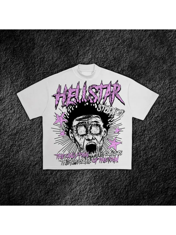Vintage HellStar Graffiti Print 100% Cotton Short Sleeve T-Shirt - Godeskplus.com 